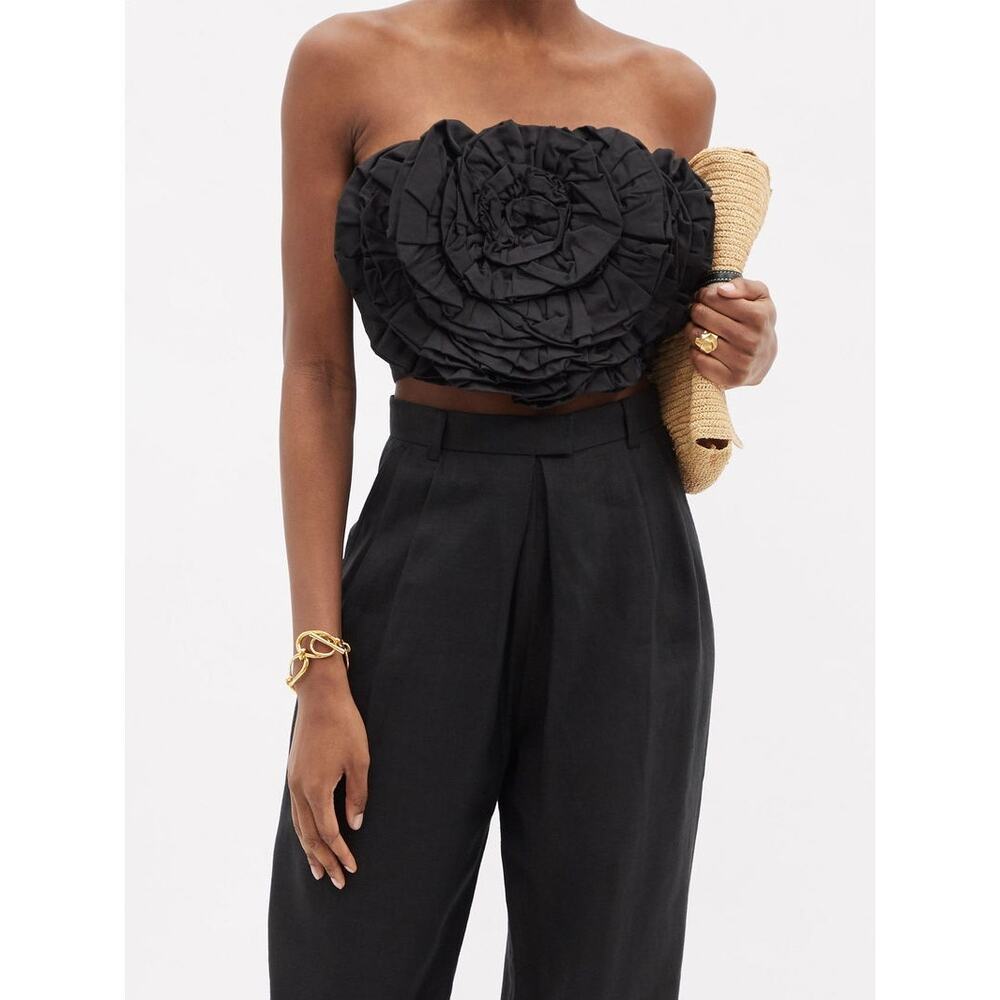 Mara Hoffman Rose Strapless Top Black Size XXS Rosette Crop Top Cotton NWT
